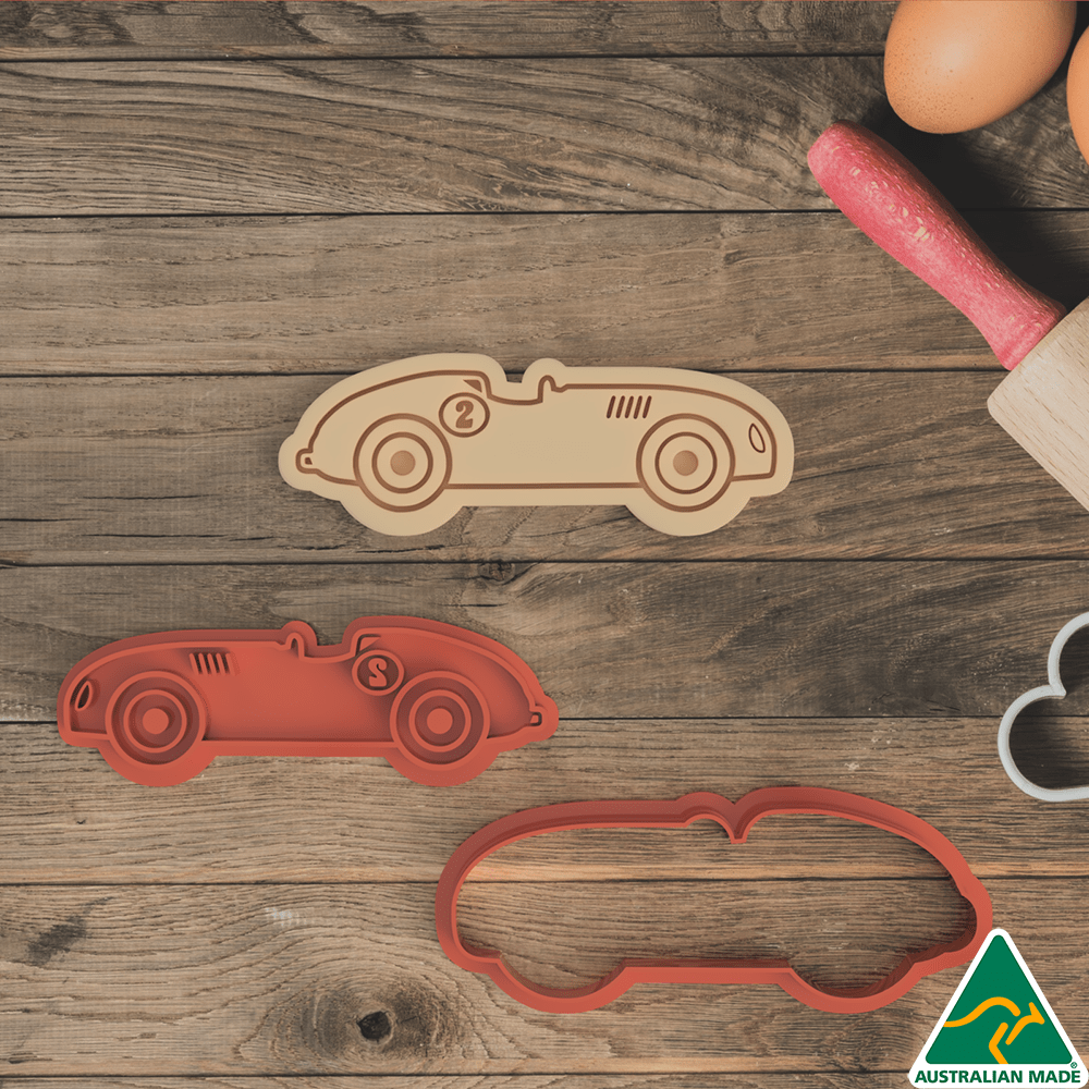 Vintage Race Car Cookie Cutter and Embosser Stamp