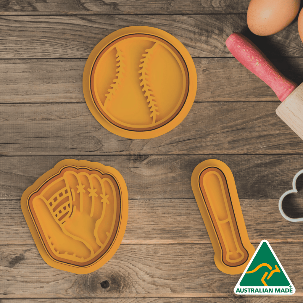Baseball Set of 3 Cookie Cutter and Embosser Stamp