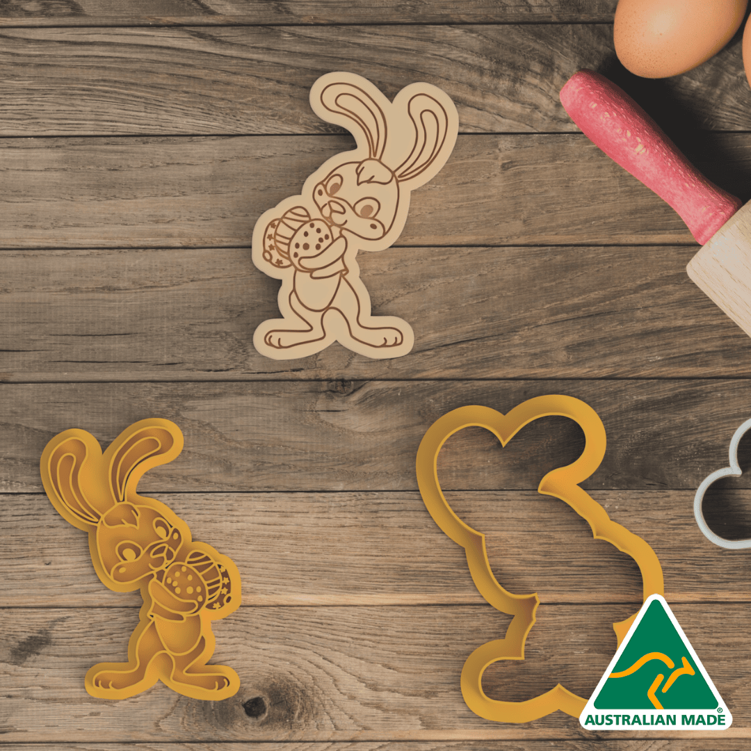 Bunny Carrying Eggs Cookie Cutter And Embosser Stamp