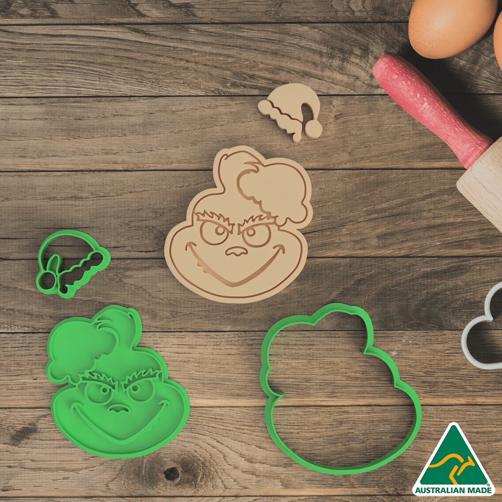Christmas Grinch with Bonus Santa hat Cookie Cutter and Embosser Stamp