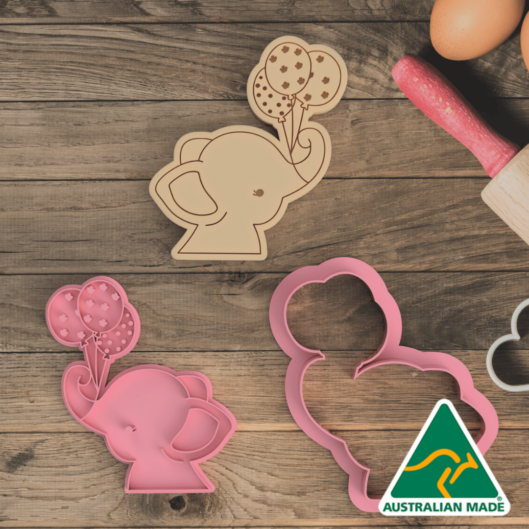 Elephant with Balloons Cookie Cutter and Embosser Stamp