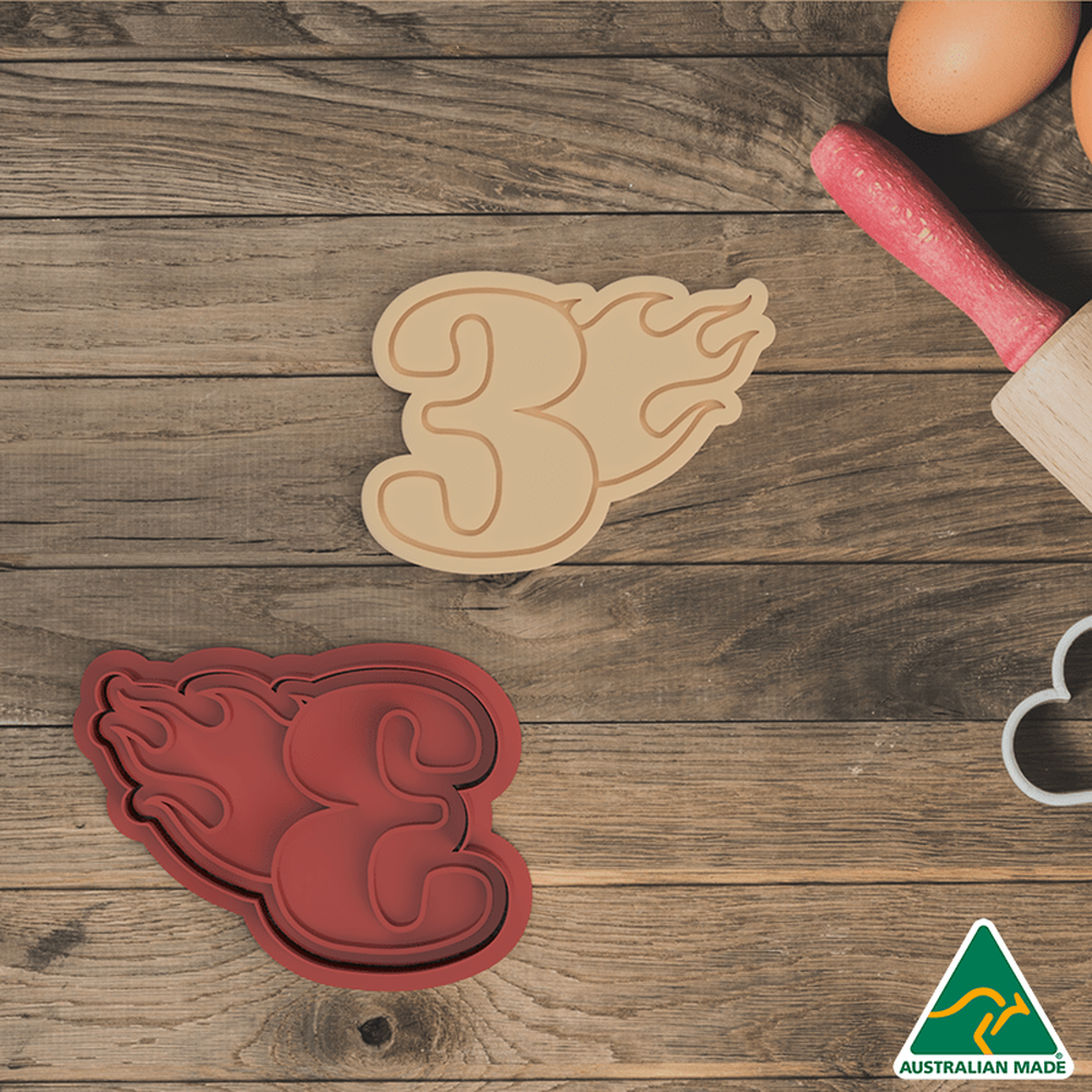 Flame Number 3 Cookie Cutter and Embosser Stamp