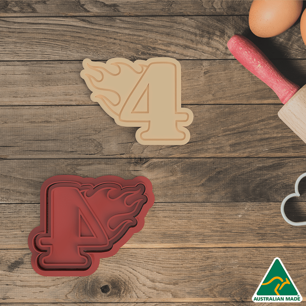Flame Number 4 Cookie Cutter and Embosser Stamp