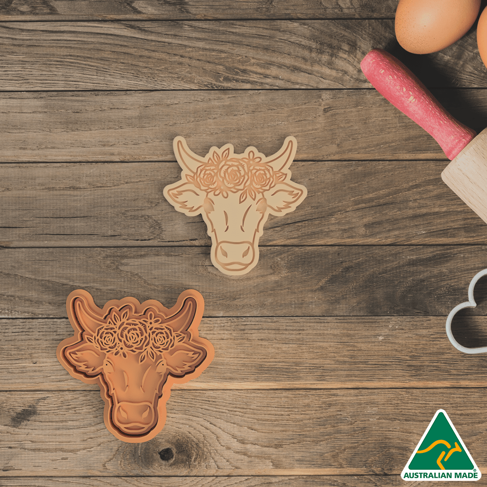 Flower Bull Cookie Cutter and Embosser Stamp
