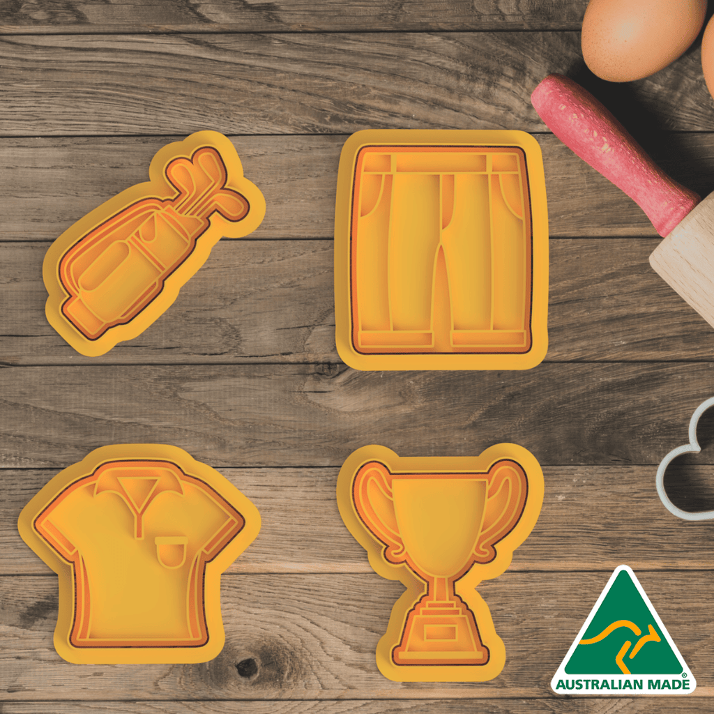 Golf Set of 4 Cookie Cutter and Embosser Stamp