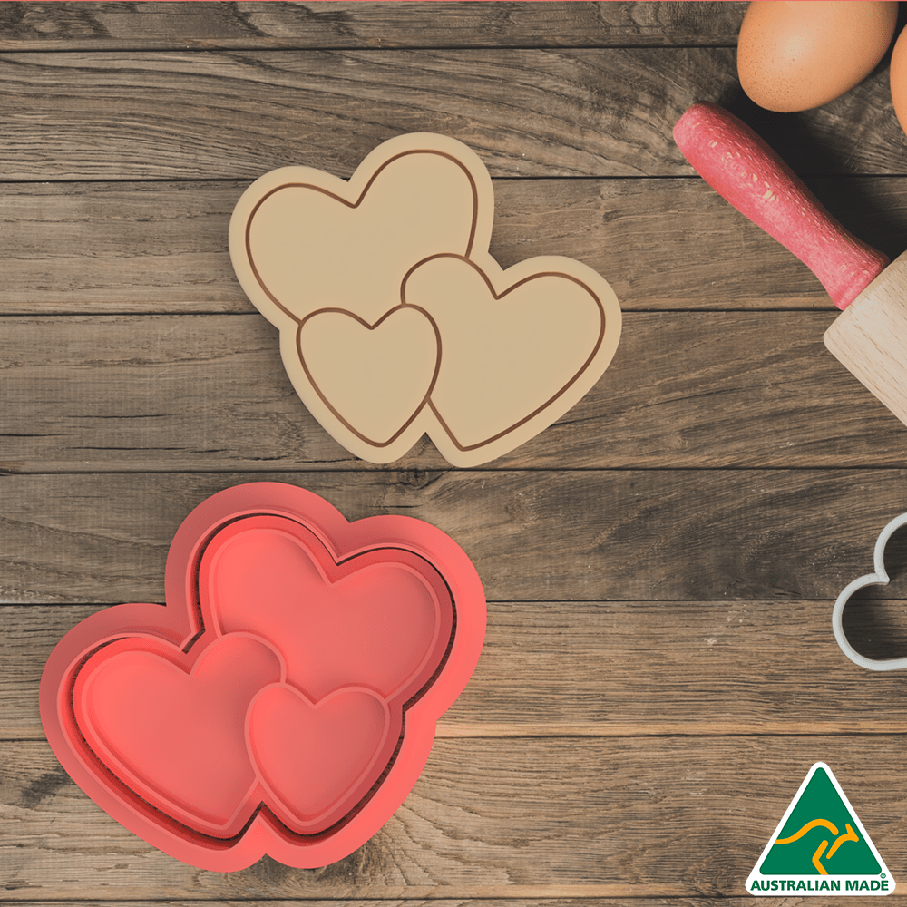 Group Of Hearts Cookie Cutter and Embosser Stamp