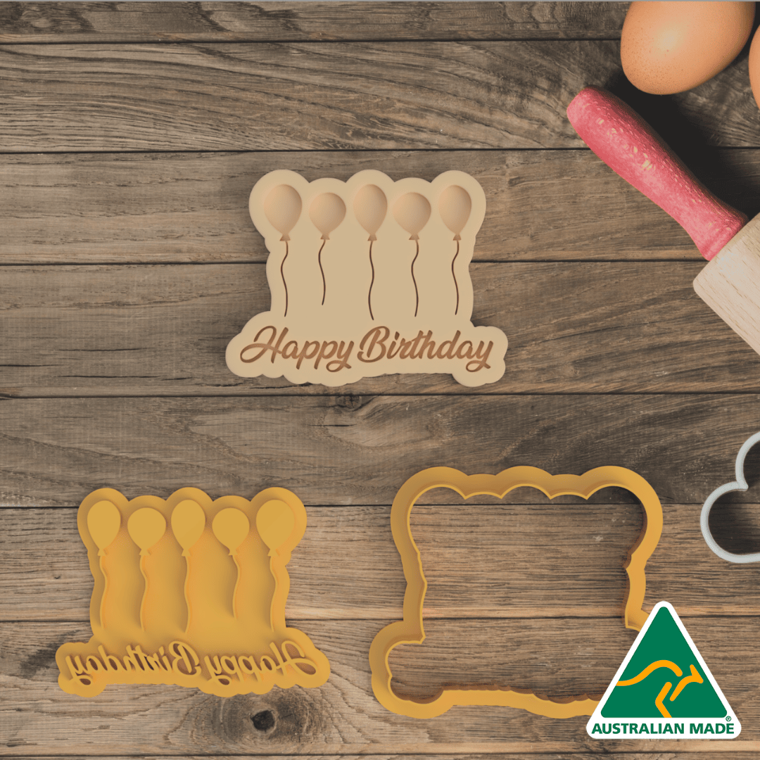 Happy Birthday Balloons Cookie Cutter And Embosser Stamp