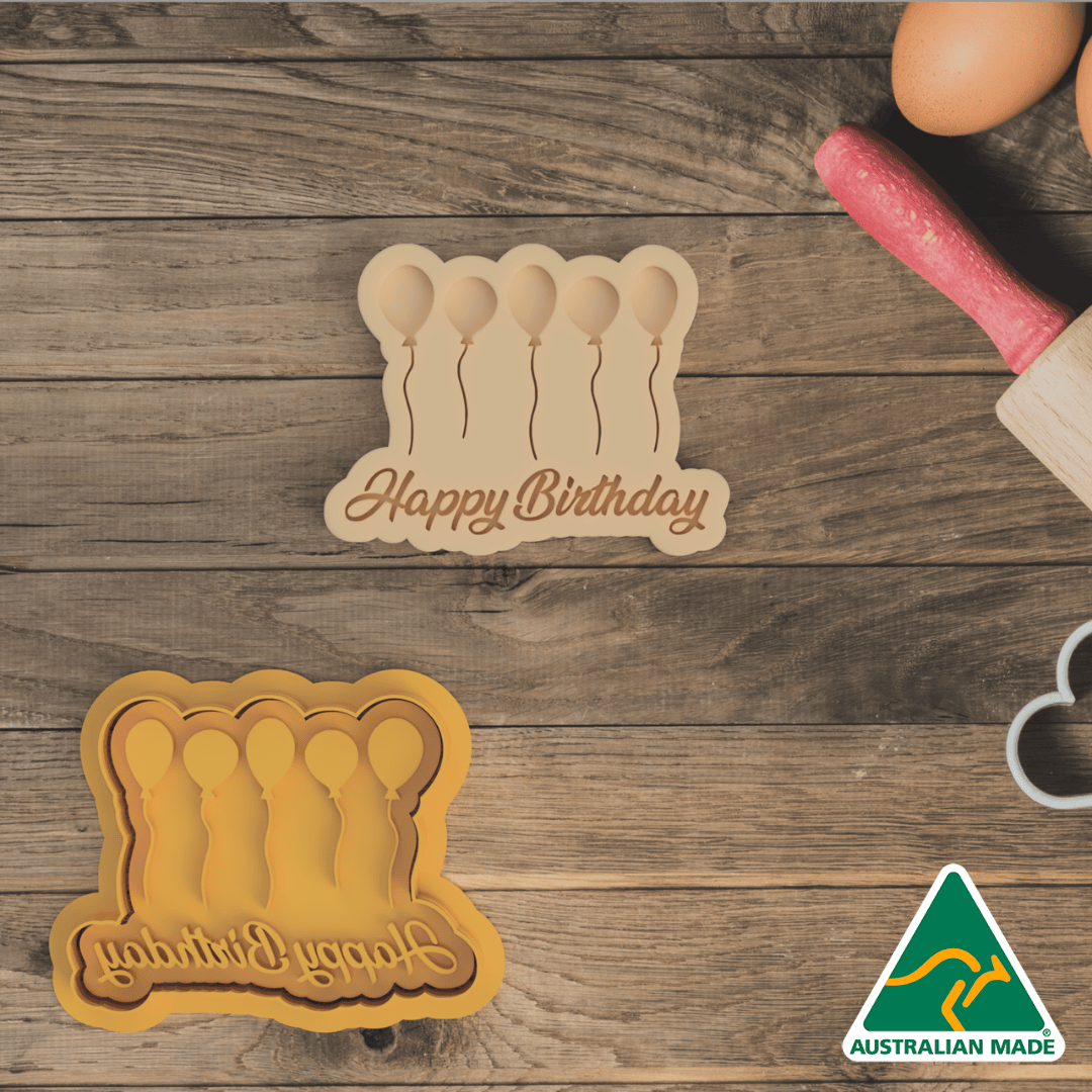 Happy Birthday Balloons Cookie Cutter And Embosser Stamp