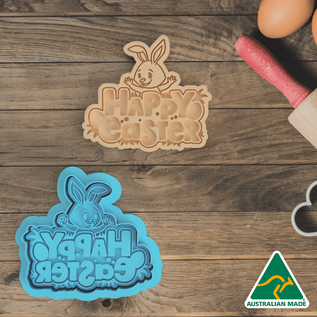 Happy Easter Bunny Cookie Cutter and Embosser Stamp