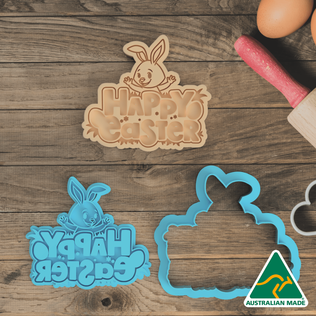Happy Easter Bunny Cookie Cutter and Embosser Stamp