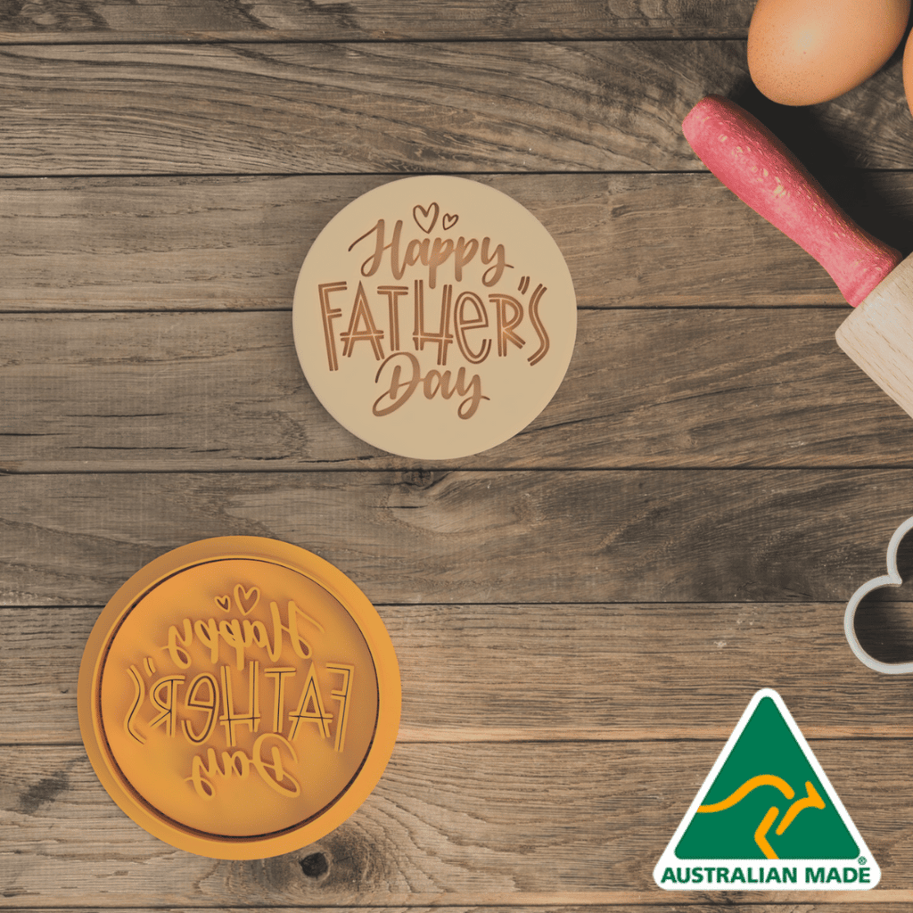 Fancy Happy Father's Day Cookie Cutter and Embosser Stamp