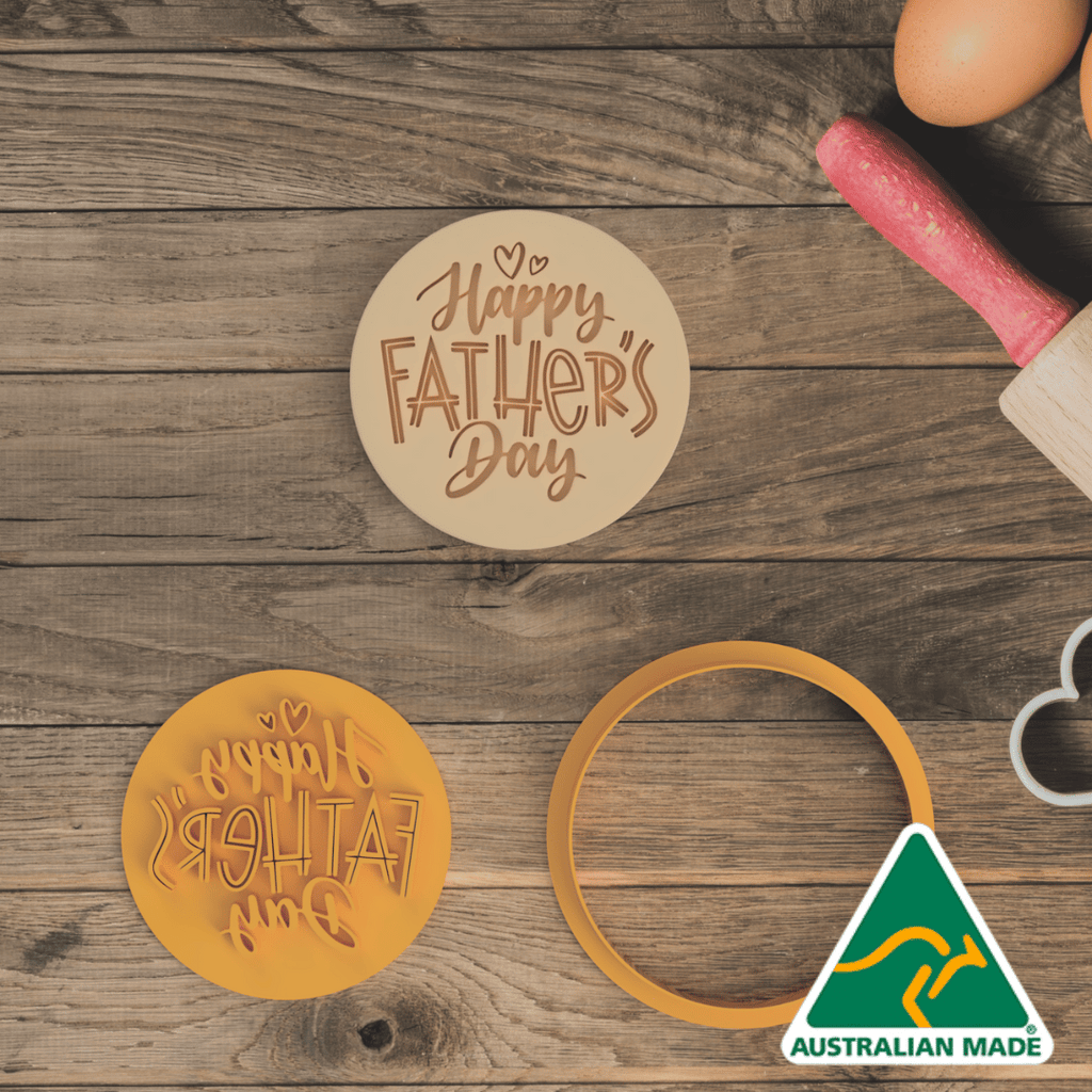 Fancy Happy Father's Day Cookie Cutter and Embosser Stamp