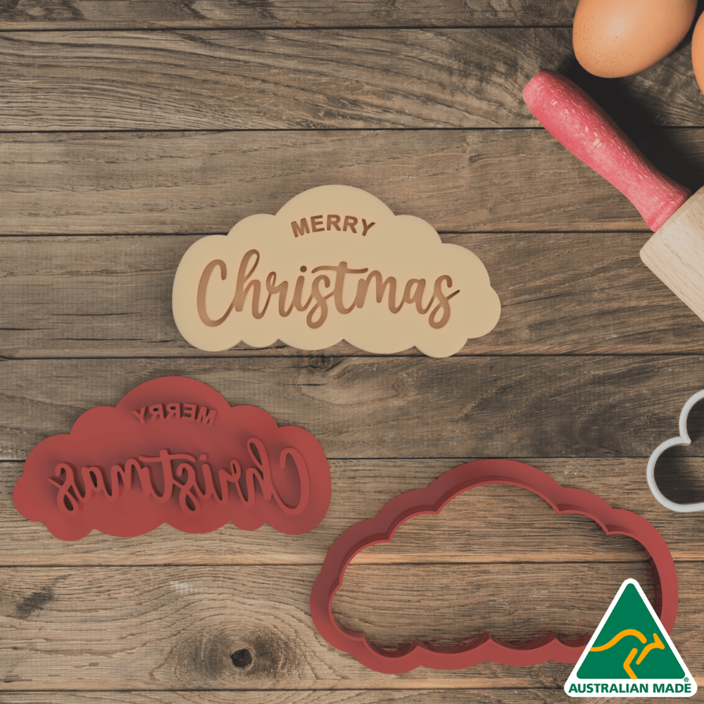 Merry Christmas Cloud Cookie Cutter And Embosser Stamp