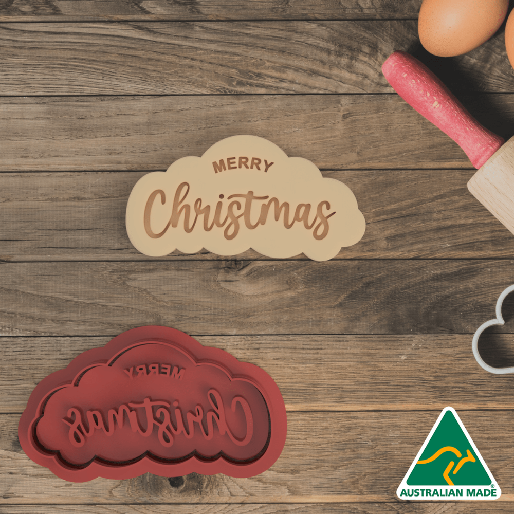 Merry Christmas Cloud Cookie Cutter And Embosser Stamp