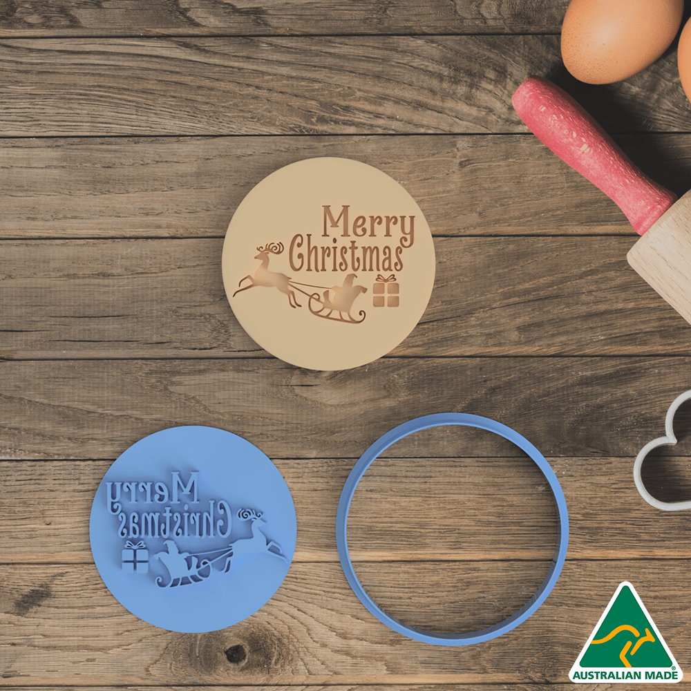 Merry Christmas Sleigh Cookie Cutter and Embosser Stamp