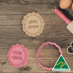 Happy Birthday Badge Cookie Cutter and Embosser Stamp