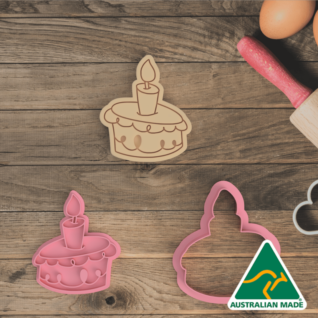 Cake And Candle Cookie Cutter and Embosser Stamp