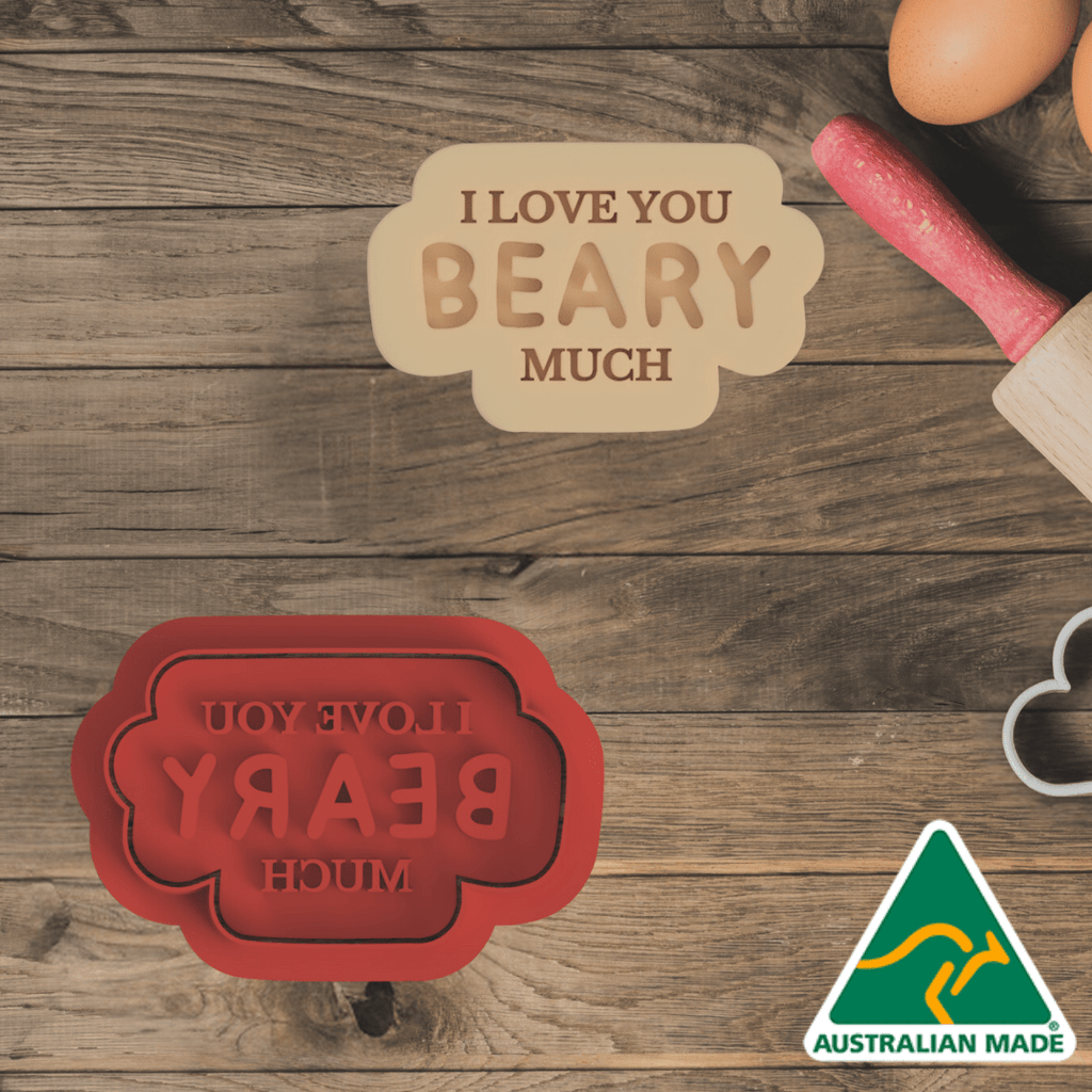 Australian Cookie Cutters Cookie Cutters Mini Valentine Phrases Set - I Love You Beary Much Cookie Cutter/Fondant Embosser Stamp