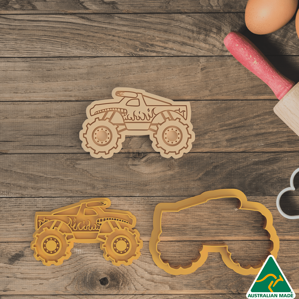 Yellow Monster Truck Cookie Cutter and Embosser Stamp