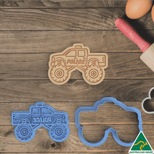 Blue Police Monster Truck Cookie Cutter and Embosser Stamp