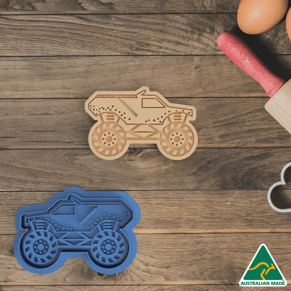 Blue Monster Truck Cookie Cutter and Embosser Stamp