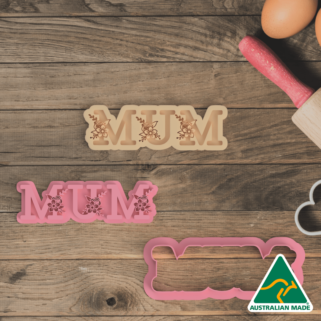 Pink Mum Cookie Cutter and Embosser Stamp