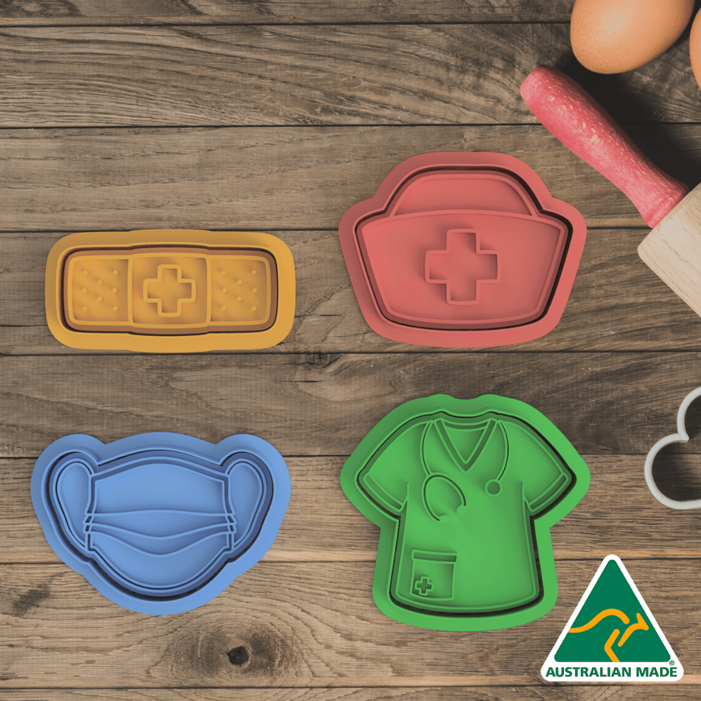 Nurse Set of 4 Cookie Cutter and Embosser Stamp