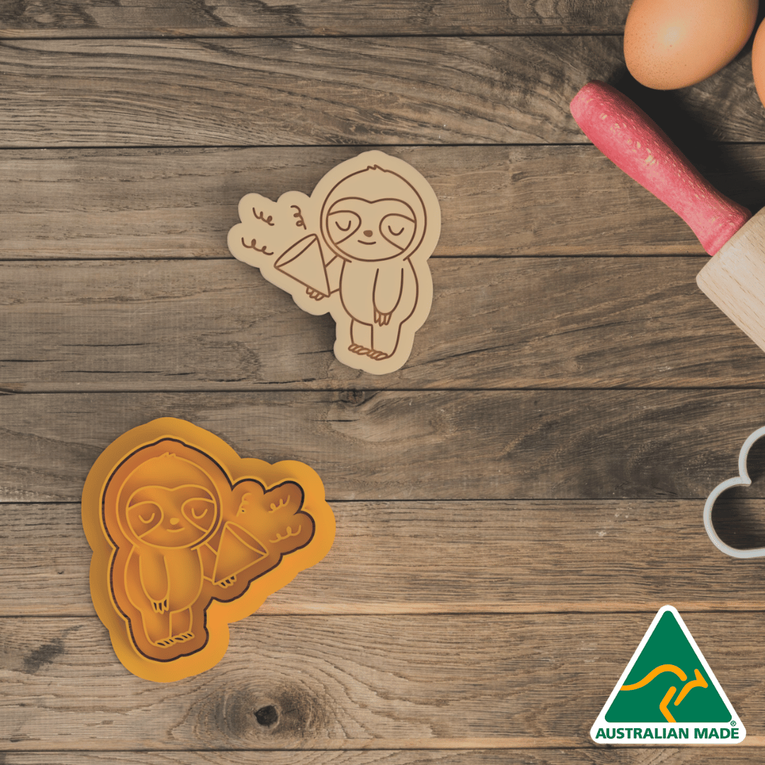 Party Hat Sloth Cookie Cutter and Embosser Stamp