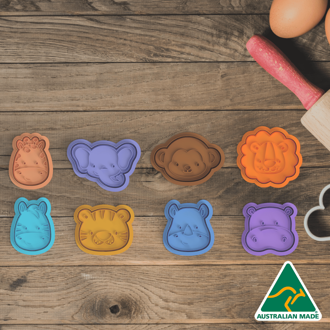 Safari Animals Head Set of 8 Cookie Cutter and Embosser Stamp