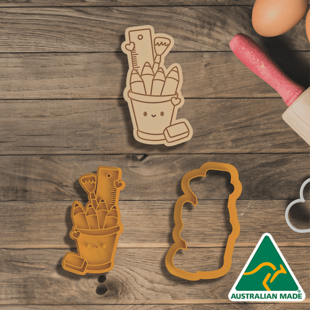 School Bucket Cookie Cutter and Embosser Stamp