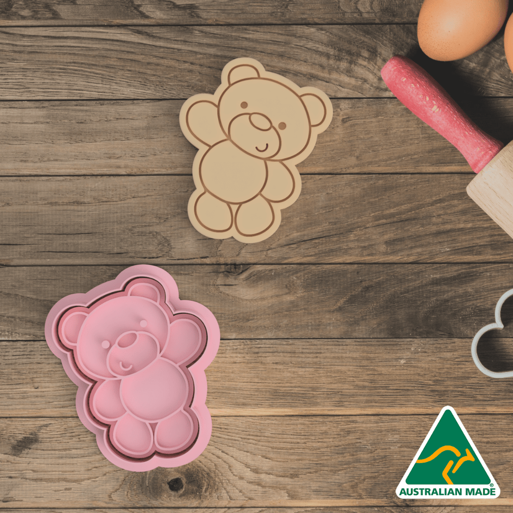 Pink Teddy Bear Cookie Cutter and Embosser Stamp