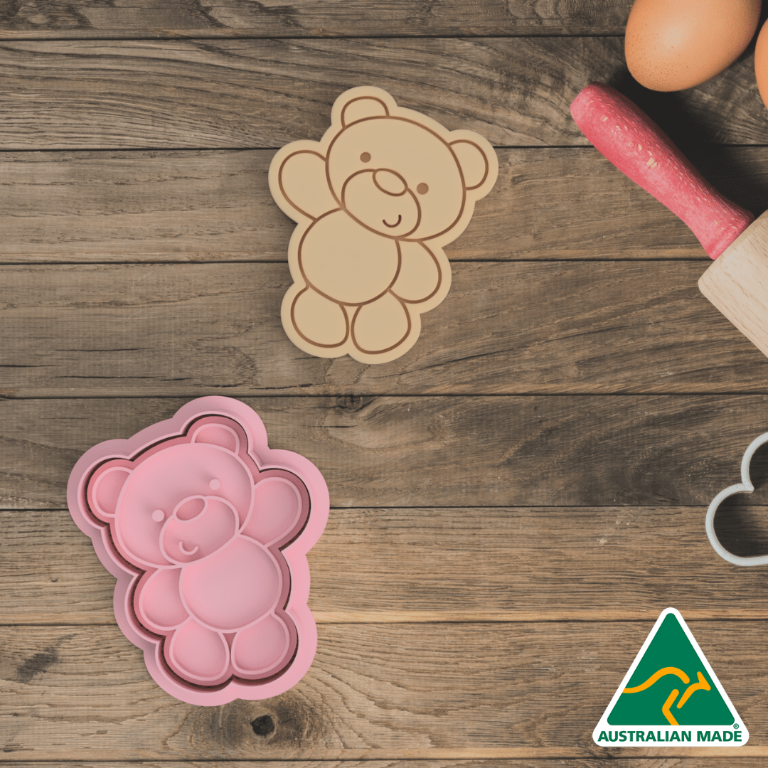 Pink Teddy Bear Cookie Cutter and Embosser Stamp