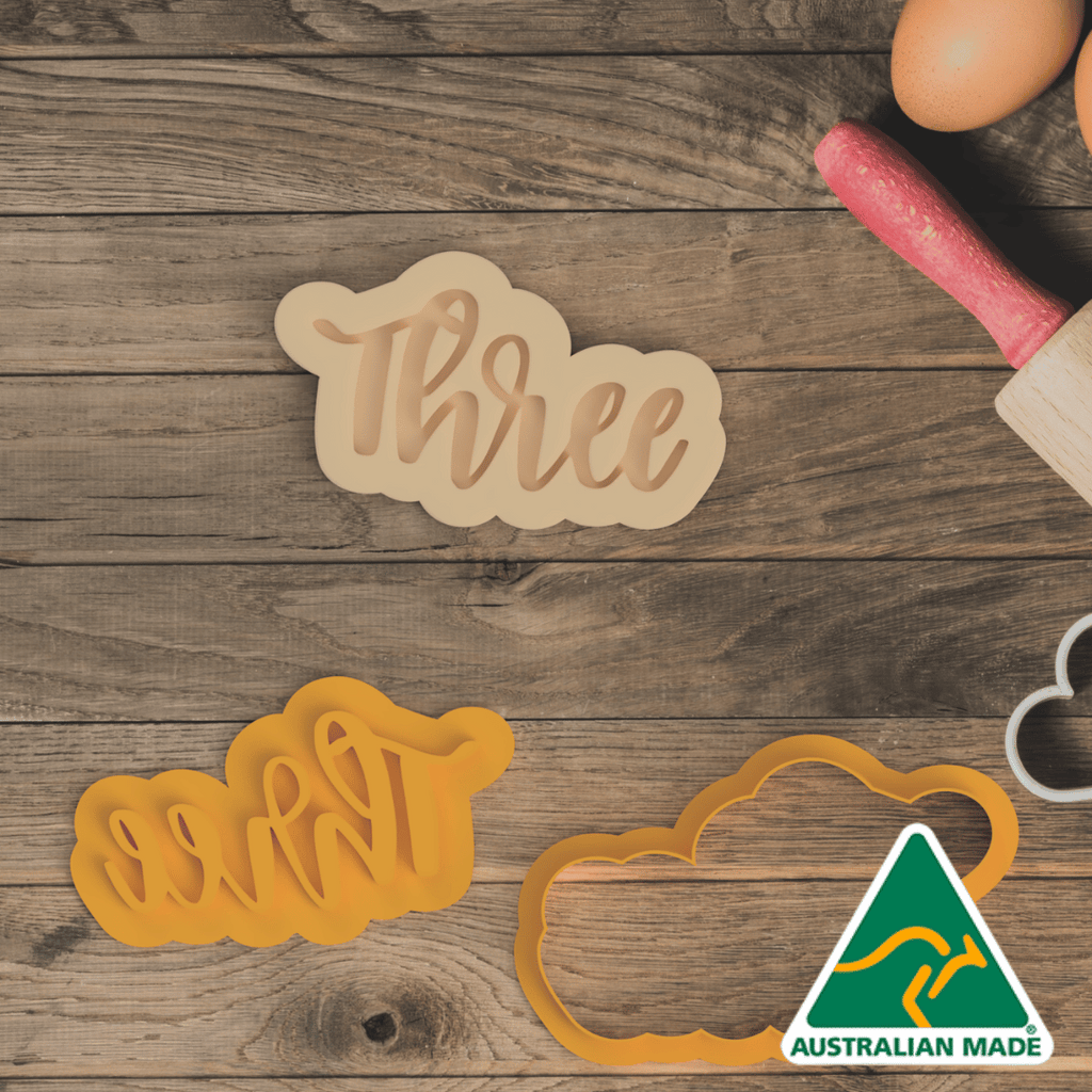 Three (Written) Cookie Cutter and Embosser Stamp