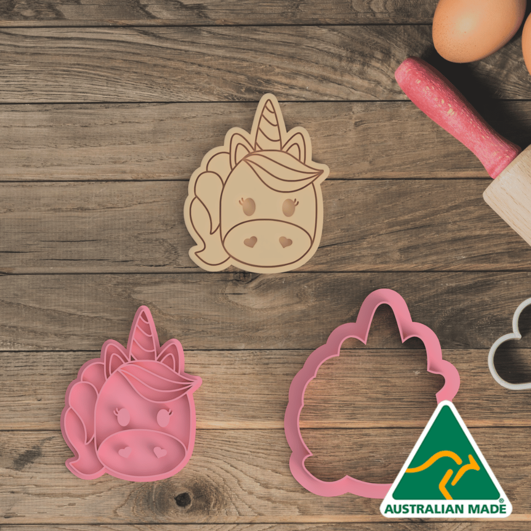 Cute Unicorn Face Cookie Cutter and Embosser Stamp